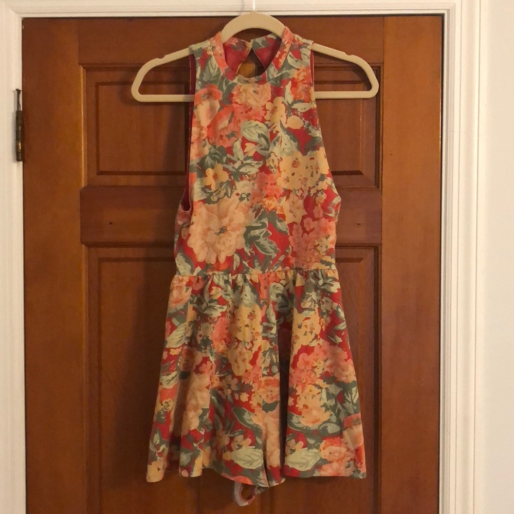 Floral high neck romper
